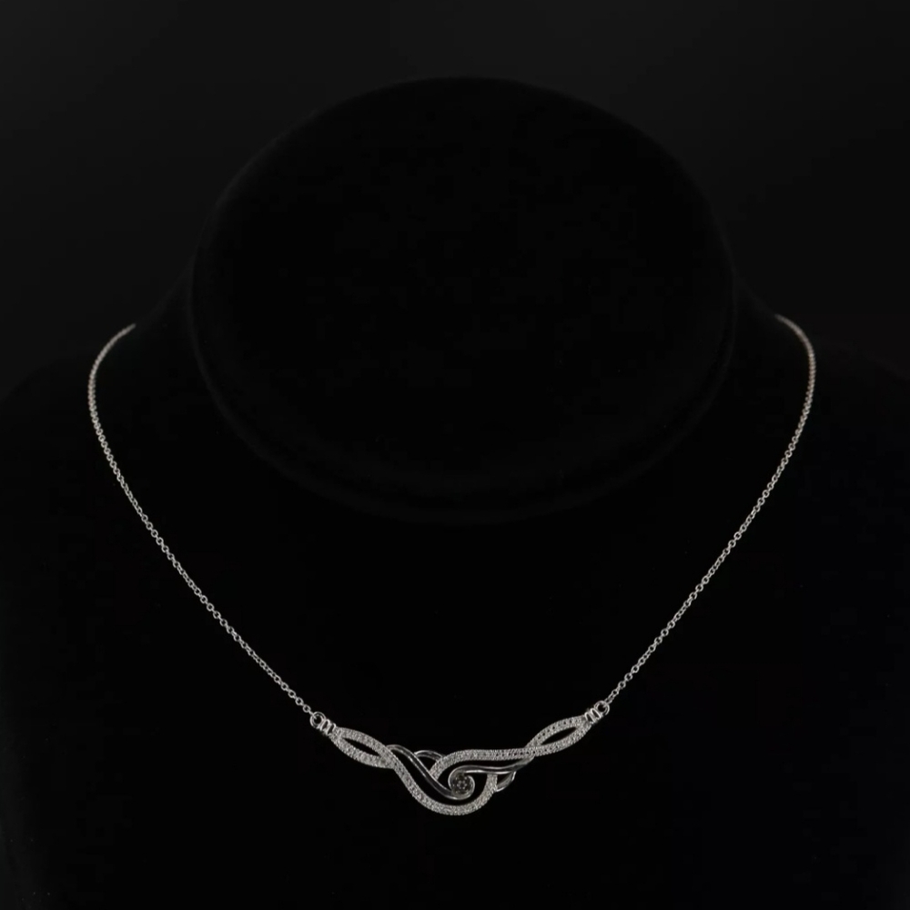 Sterling Silver 925 DESIGNER M Diamond Wave Pendant 17" Cable Chain Necklace Vtg